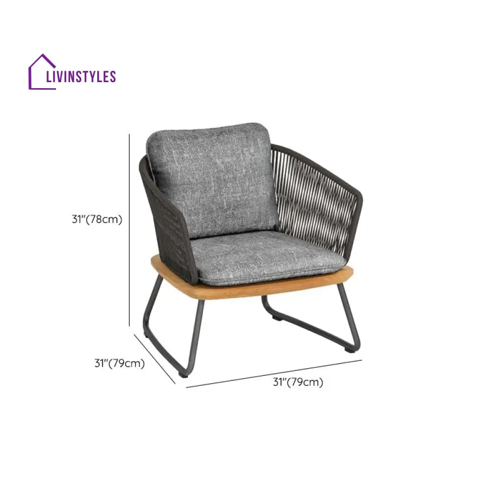Reevo Outdoor Garden Balcony Sofa Set 2 Seater 2 Single Seater 1 Center Table Set (Dark Grey) Braided and Rope - Sofa