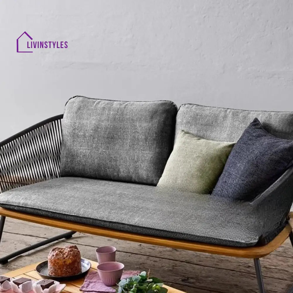 Reevo Outdoor Garden Balcony Sofa Set 2 Seater 2 Single Seater 1 Center Table Set (Dark Grey) Braided and Rope - Sofa