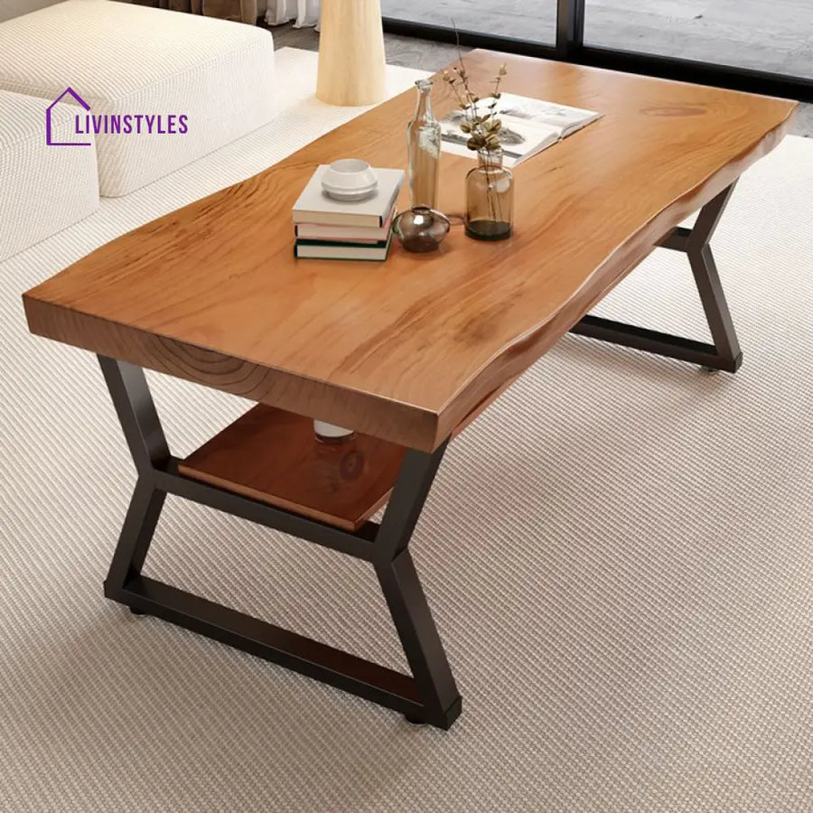 Regalia Solid Wood and Metal Coffee Table for Living Room | Rectangle Shape