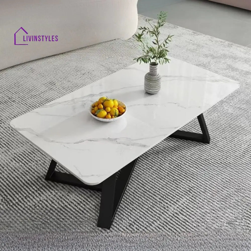 Regalia Stainless Steel Coffee Table for Living Room | Rectangle Shape | Composite Ceramic Marble