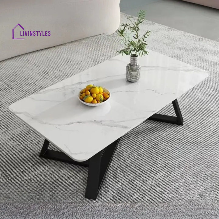 Regalia Stainless Steel Coffee Table for Living Room | Rectangle Shape | Composite Ceramic Marble