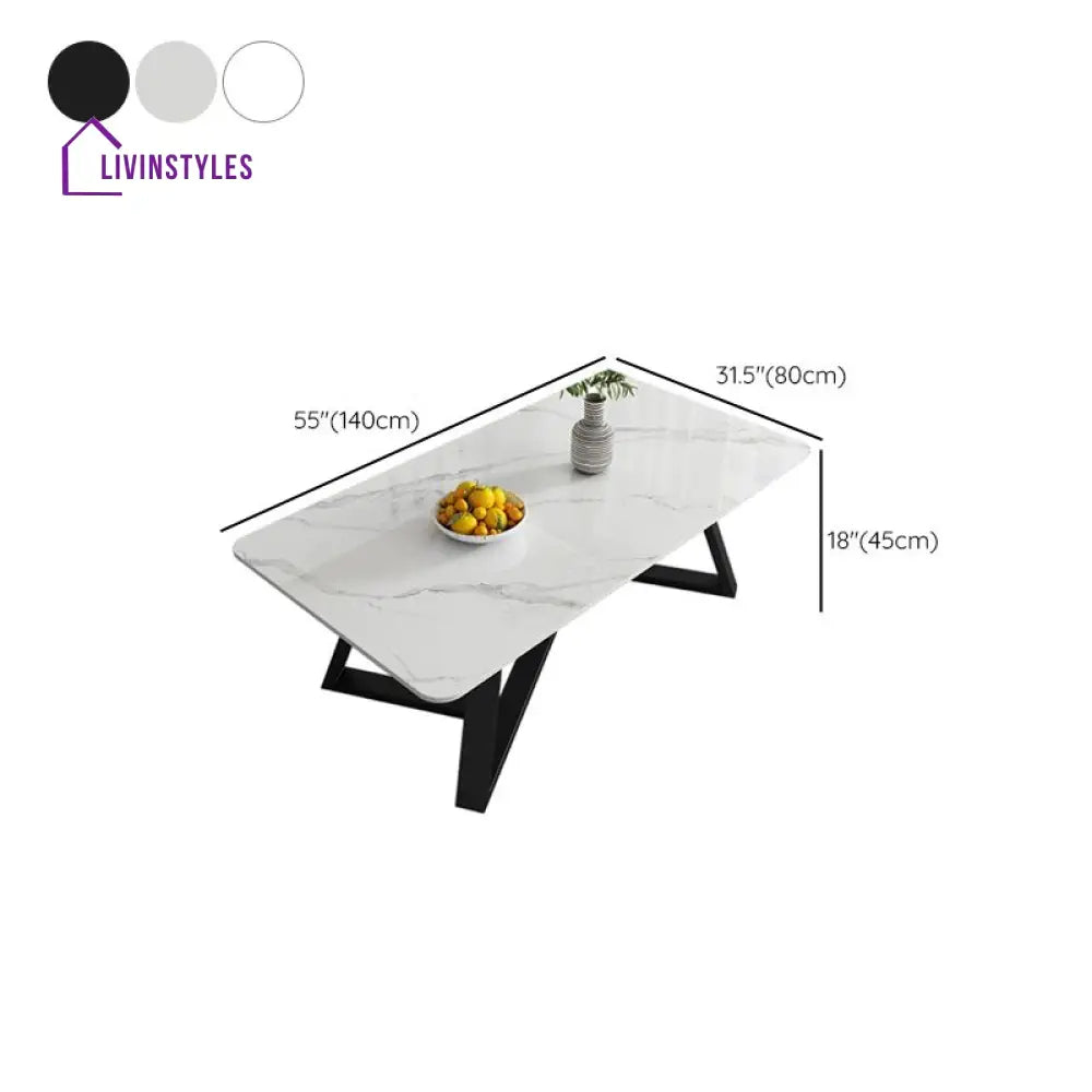 Regalia Stainless Steel Coffee Table for Living Room | Rectangle Shape | Composite Ceramic Marble