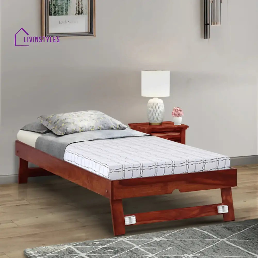 Divyam Sheesham Wood Single Trundle Honey Bedroom Furniture Sets