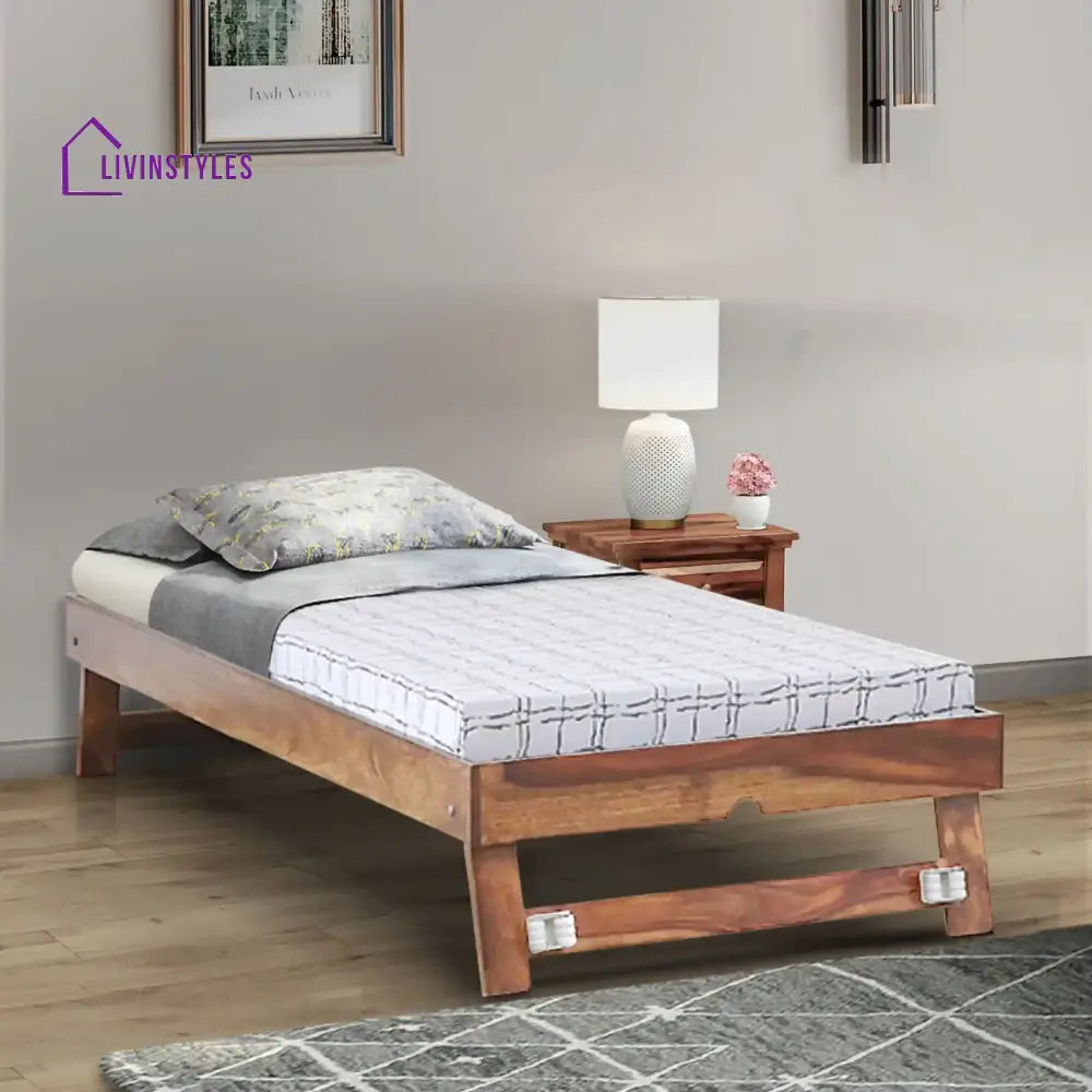 Divyam Sheesham Wood Single Trundle Natural Bedroom Furniture Sets