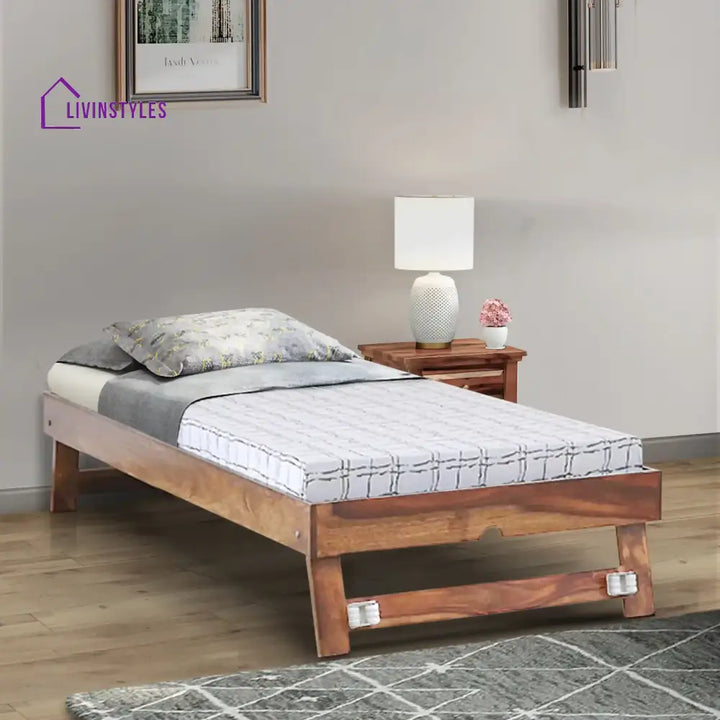 Divyam Sheesham Wood Single Trundle Natural Bedroom Furniture Sets