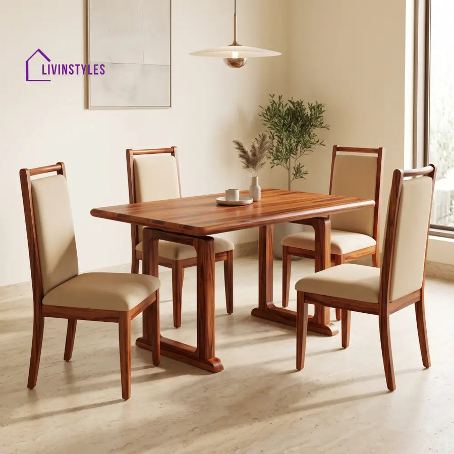 Reginald Premium Solid Wood 4 Seater Dining Table Set