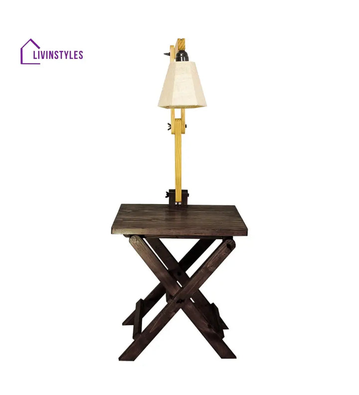 Regis Wooden Floor Lamp With Brown Base And Jute Fabric Lampshade Lamps