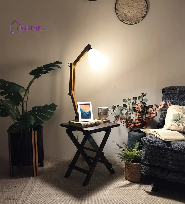 Regis Wooden Floor Lamp With Brown Base And Jute Fabric Lampshade Lamps