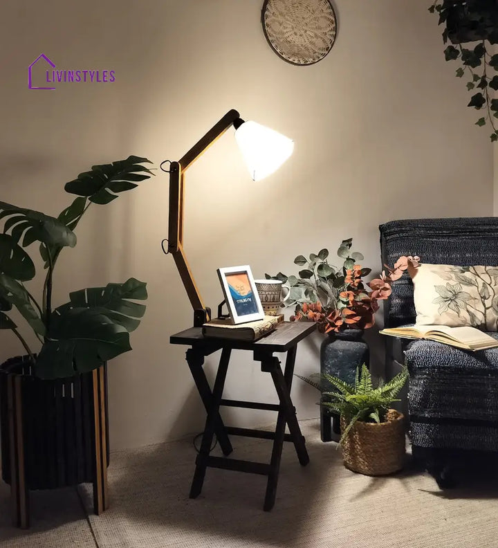 Regis Wooden Floor Lamp With Brown Base And Jute Fabric Lampshade Lamps