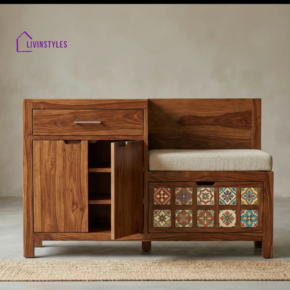 Rehua Solid Wood Sheesham Shoe Rack (Honey Finish)