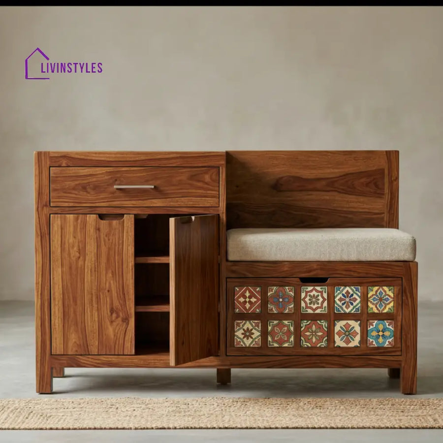 Rehua Solid Wood Sheesham Shoe Rack (Honey Finish)