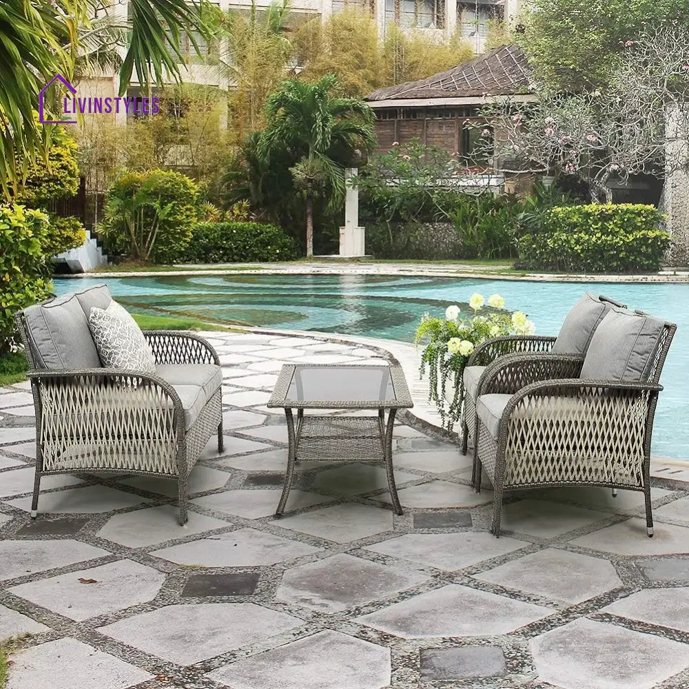 Rein Outdoor Sofa Set 2 Seater 2 Single seater and 1 Center Table (Grey) - Sofa Sets