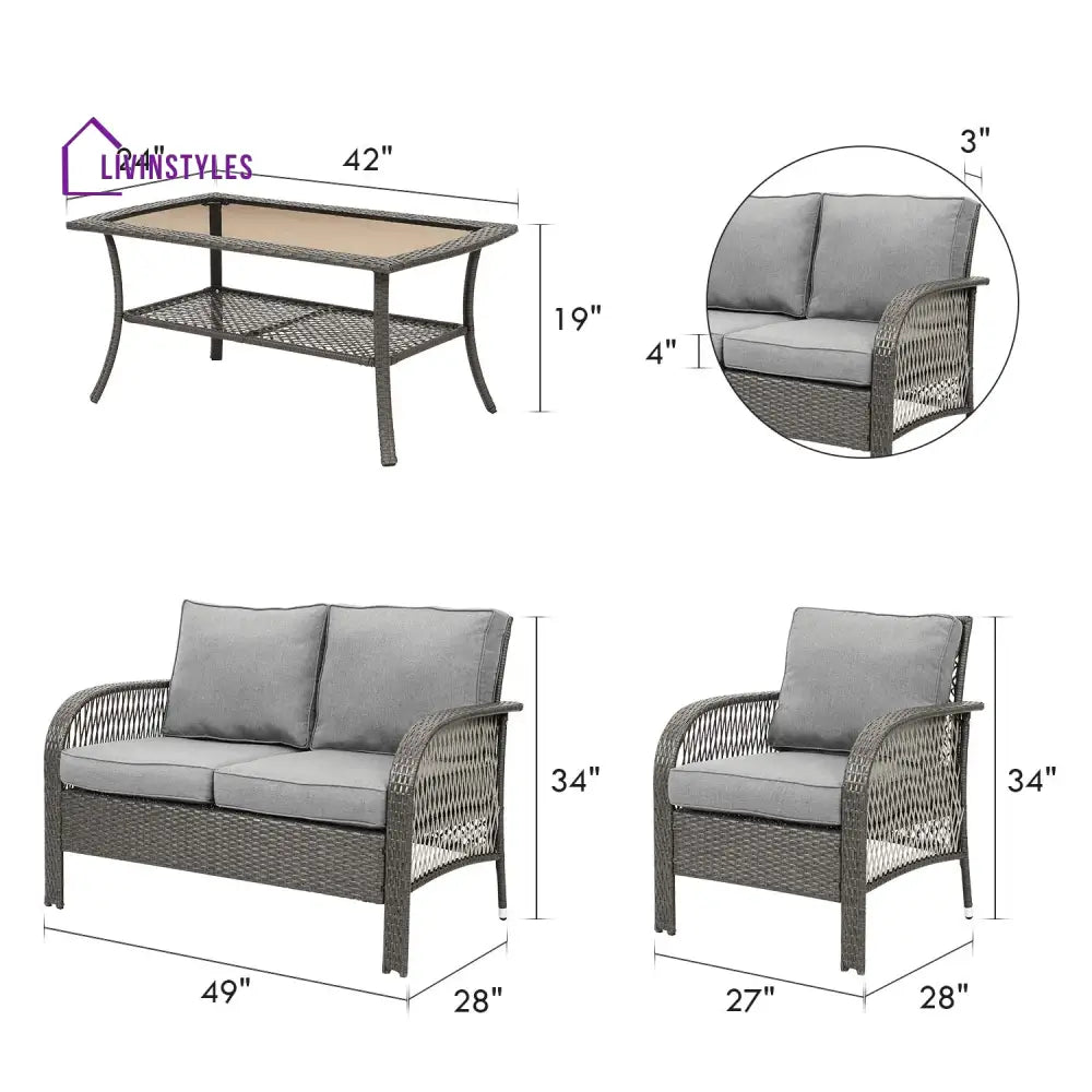 Rein Outdoor Sofa Set 2 Seater 2 Single seater and 1 Center Table (Grey) - Sofa Sets