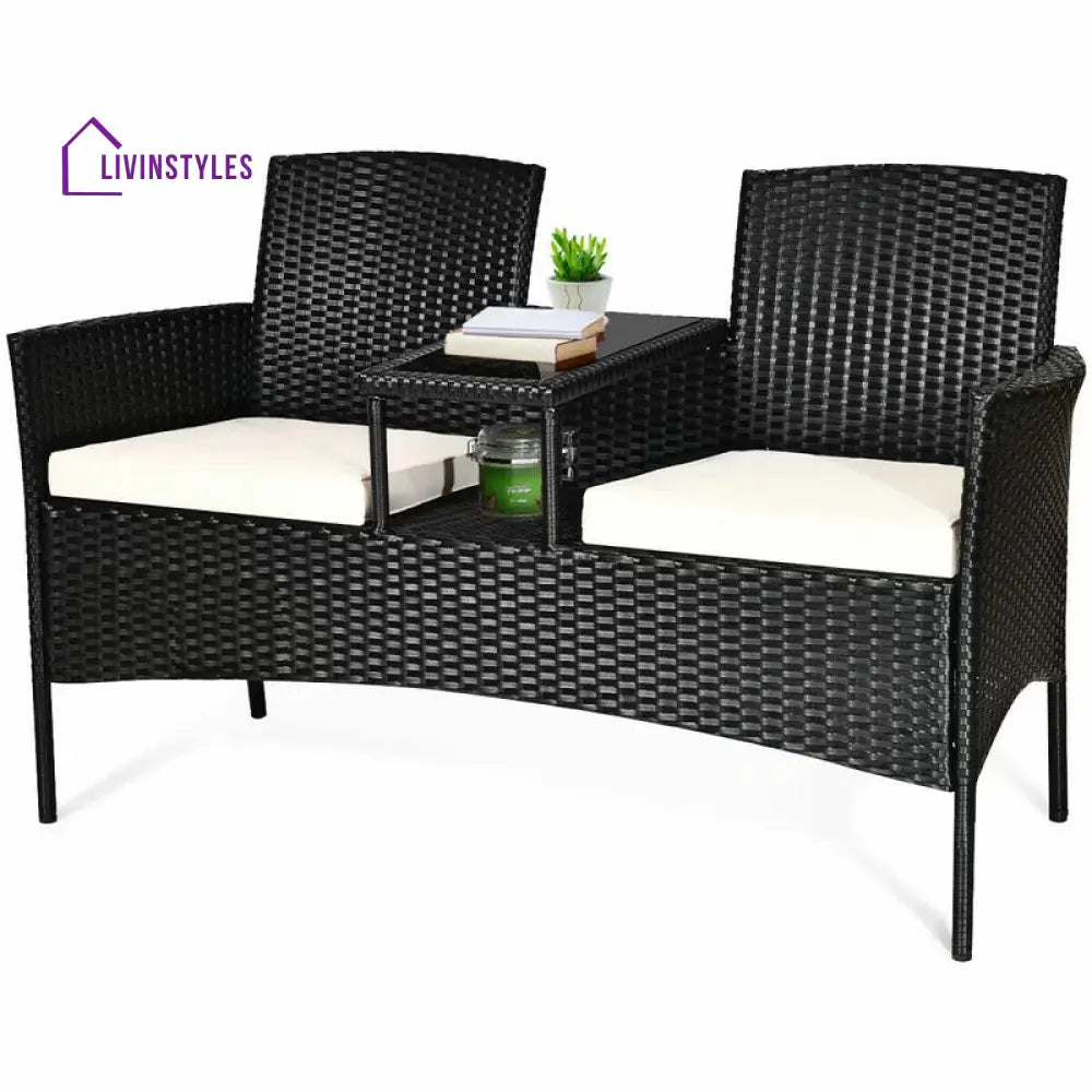 Dreamline Outdoor Furniture Garden Patio Seating Set of 2 Attached Chairs and Table Set Balcony Furniture Coffee Table