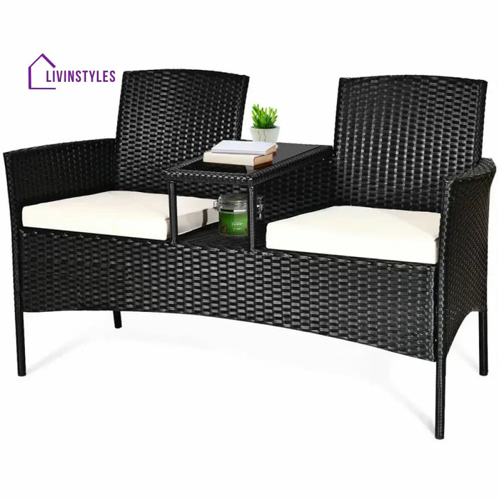 Dreamline Outdoor Furniture Garden Patio Seating Set of 2 Attached Chairs and Table Set Balcony Furniture Coffee Table