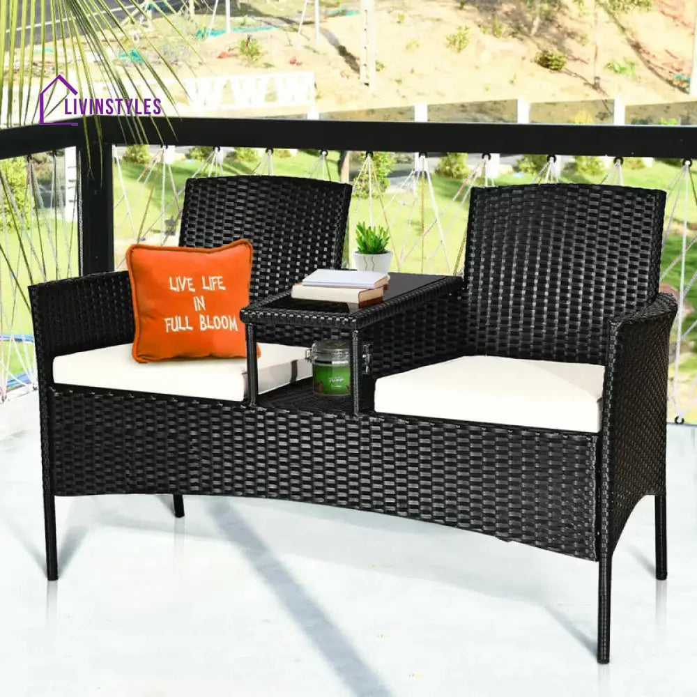 Dreamline Outdoor Furniture Garden Patio Seating Set of 2 Attached Chairs and Table Set Balcony Furniture Coffee Table