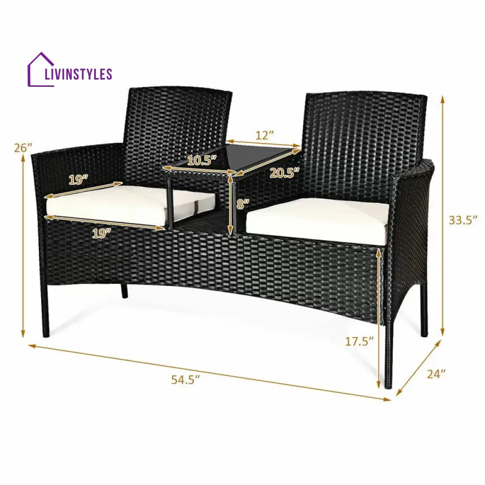 Dreamline Outdoor Furniture Garden Patio Seating Set of 2 Attached Chairs and Table Set Balcony Furniture Coffee Table