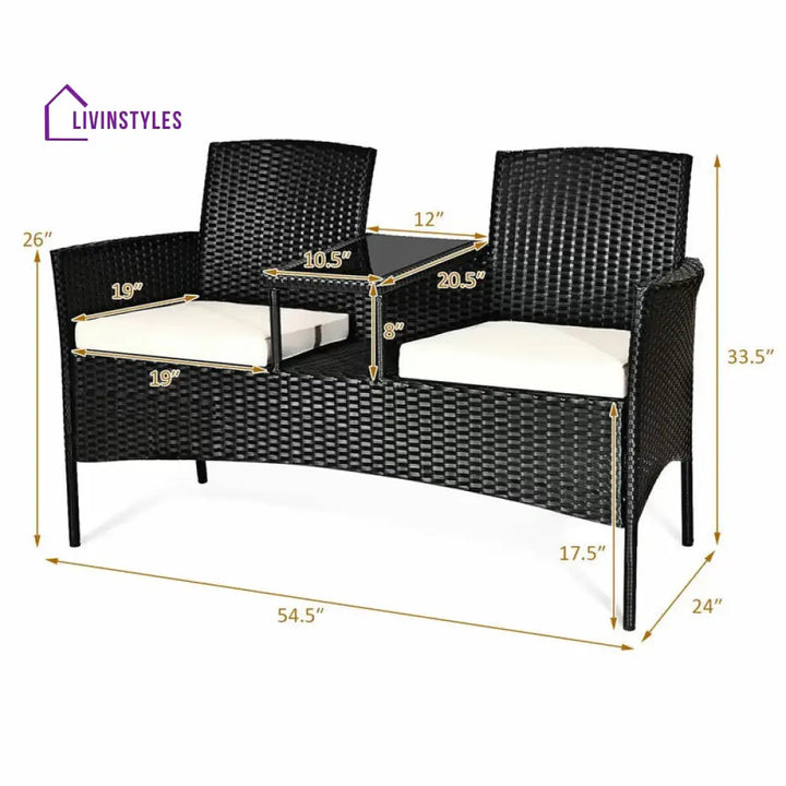 Dreamline Outdoor Furniture Garden Patio Seating Set of 2 Attached Chairs and Table Set Balcony Furniture Coffee Table