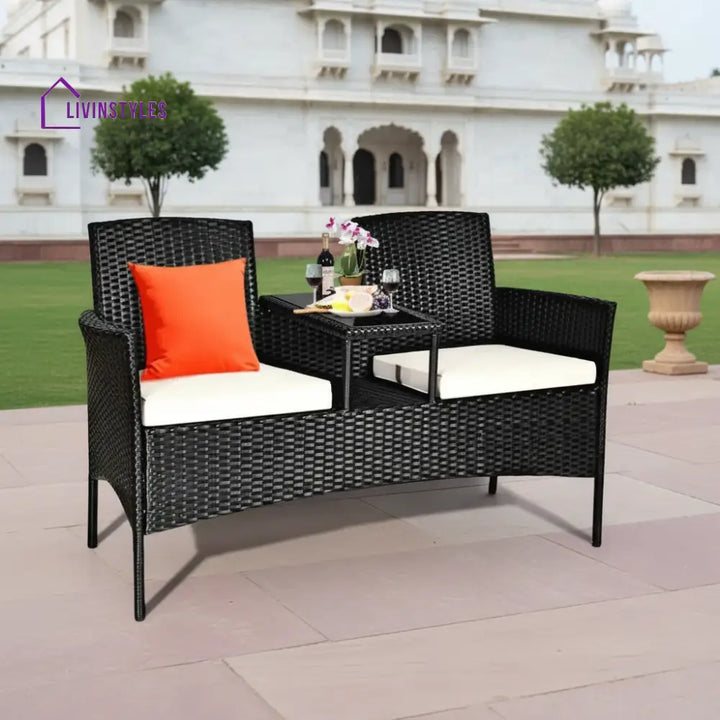 Dreamline Outdoor Furniture Garden Patio Seating Set of 2 Attached Chairs and Table Set Balcony Furniture Coffee Table