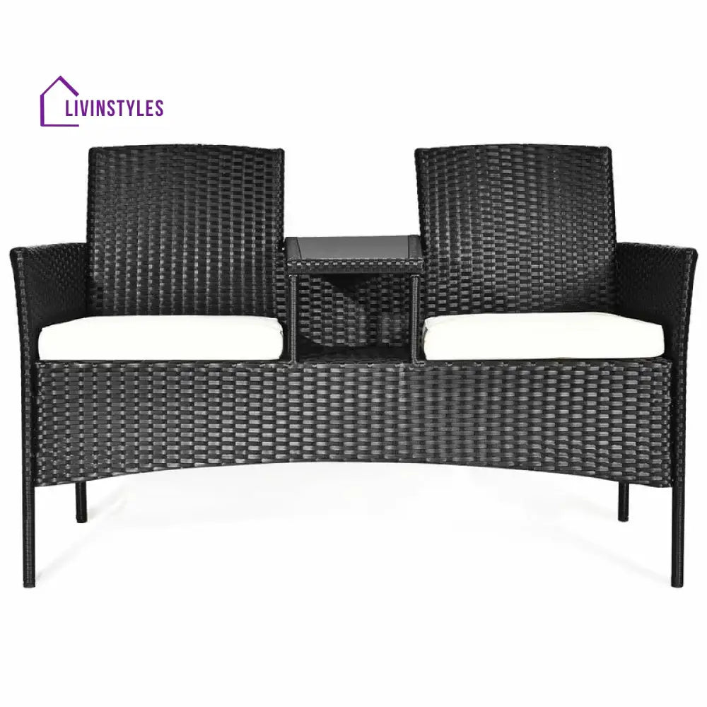 Dreamline Outdoor Furniture Garden Patio Seating Set of 2 Attached Chairs and Table Set Balcony Furniture Coffee Table