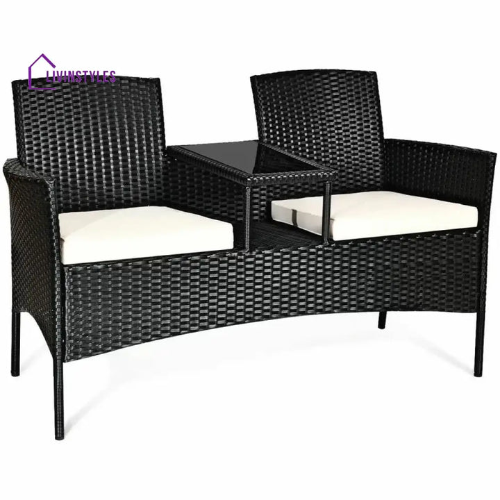 Dreamline Outdoor Furniture Garden Patio Seating Set of 2 Attached Chairs and Table Set Balcony Furniture Coffee Table