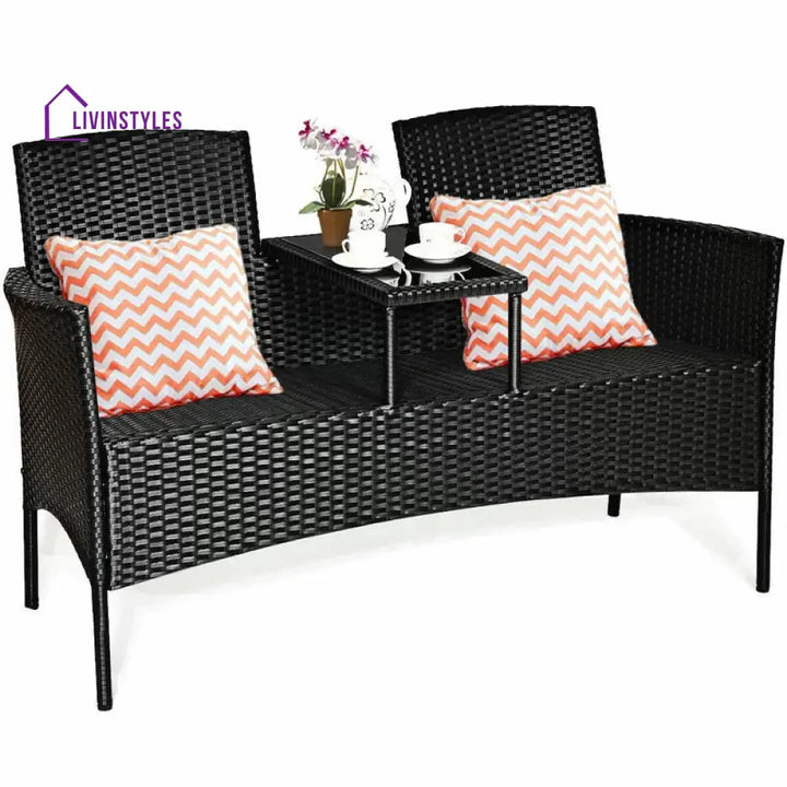 Dreamline Outdoor Furniture Garden Patio Seating Set of 2 Attached Chairs and Table Set Balcony Furniture Coffee Table