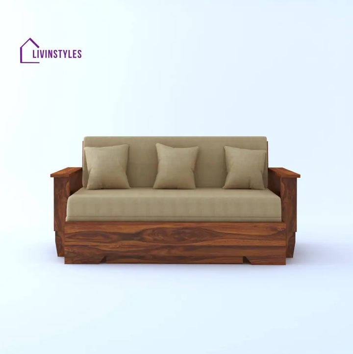 Remi Solid Sheesham Wood 3 Seater Sofa Cum Bed With Side Pockets Sofa Cum Bed