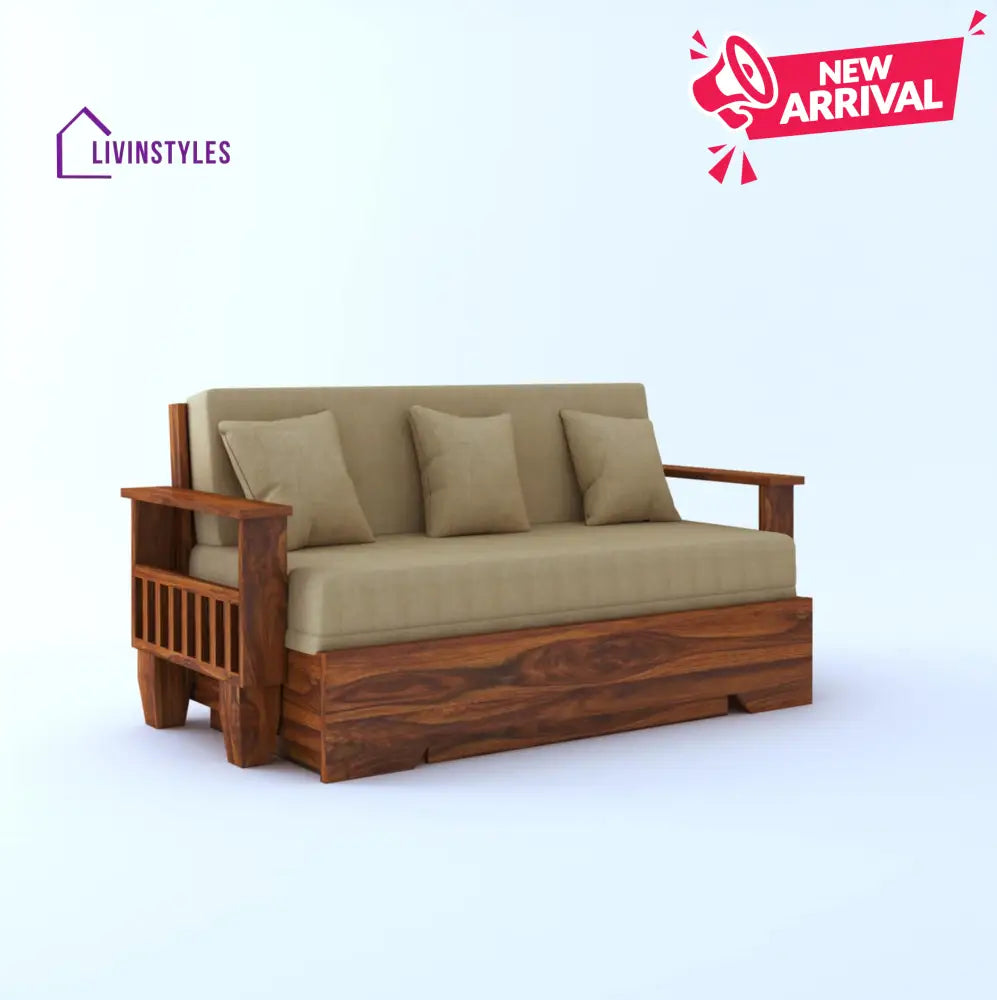 Remi Solid Sheesham Wood 3 Seater Sofa Cum Bed With Side Pockets Sofa Cum Bed