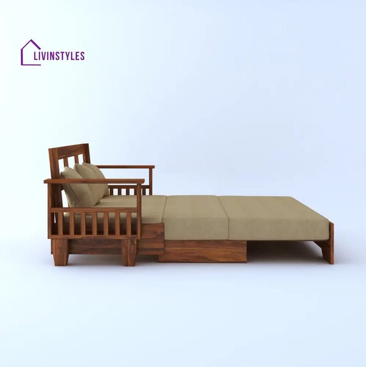 Remi Solid Sheesham Wood 3 Seater Sofa Cum Bed With Side Pockets Sofa Cum Bed
