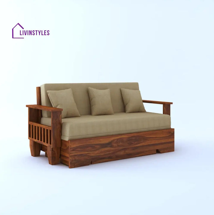 Remi Solid Sheesham Wood 3 Seater Sofa Cum Bed With Side Pockets Sofa Cum Bed