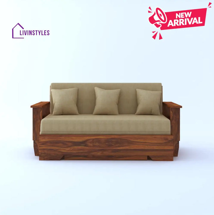 Remi Solid Sheesham Wood 3 Seater Sofa Cum Bed With Side Pockets Sofa Cum Bed