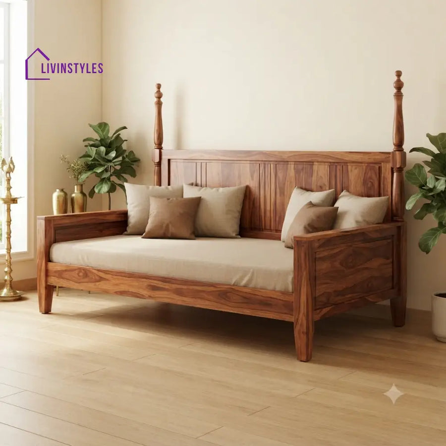 Rémi Wooden Divan Bed for Living Room | Solid Sheesham Wood