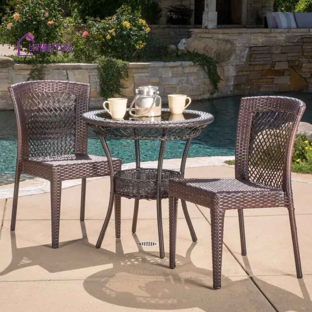 Remy Outdoor Patio Seating Set 2 Chairs and 1 Table Set (Brown) - Coffee Table Sets