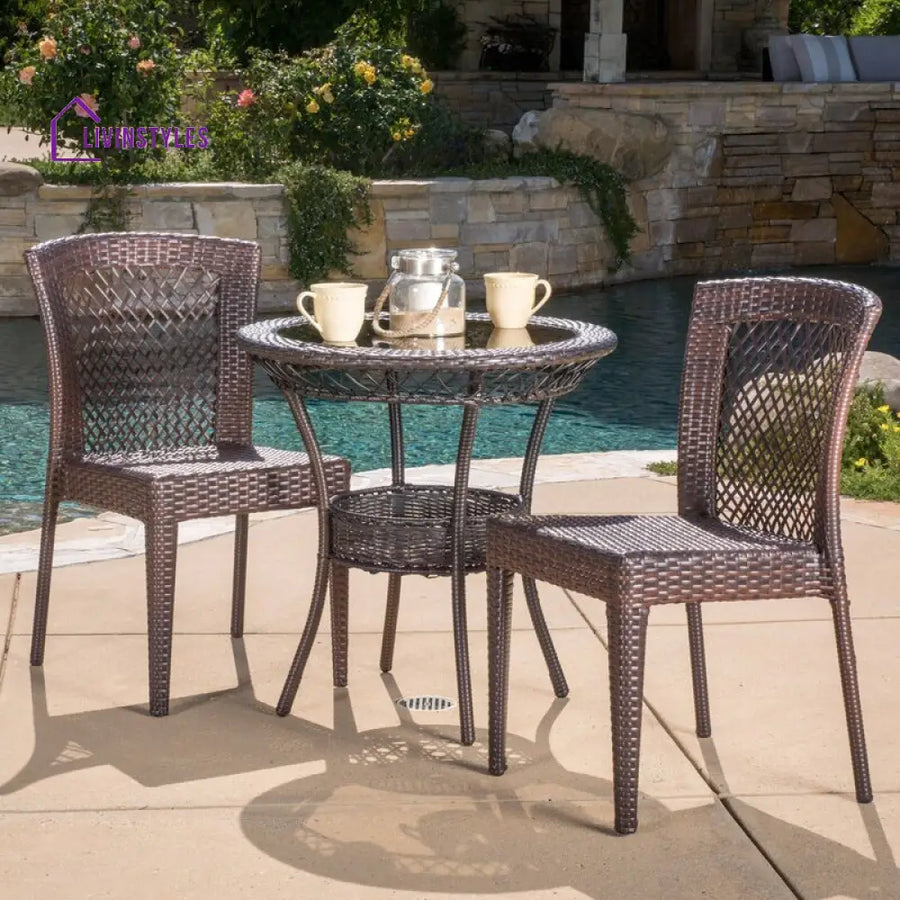 Remy Outdoor Patio Seating Set 2 Chairs and 1 Table Set (Brown) - Coffee Table Sets