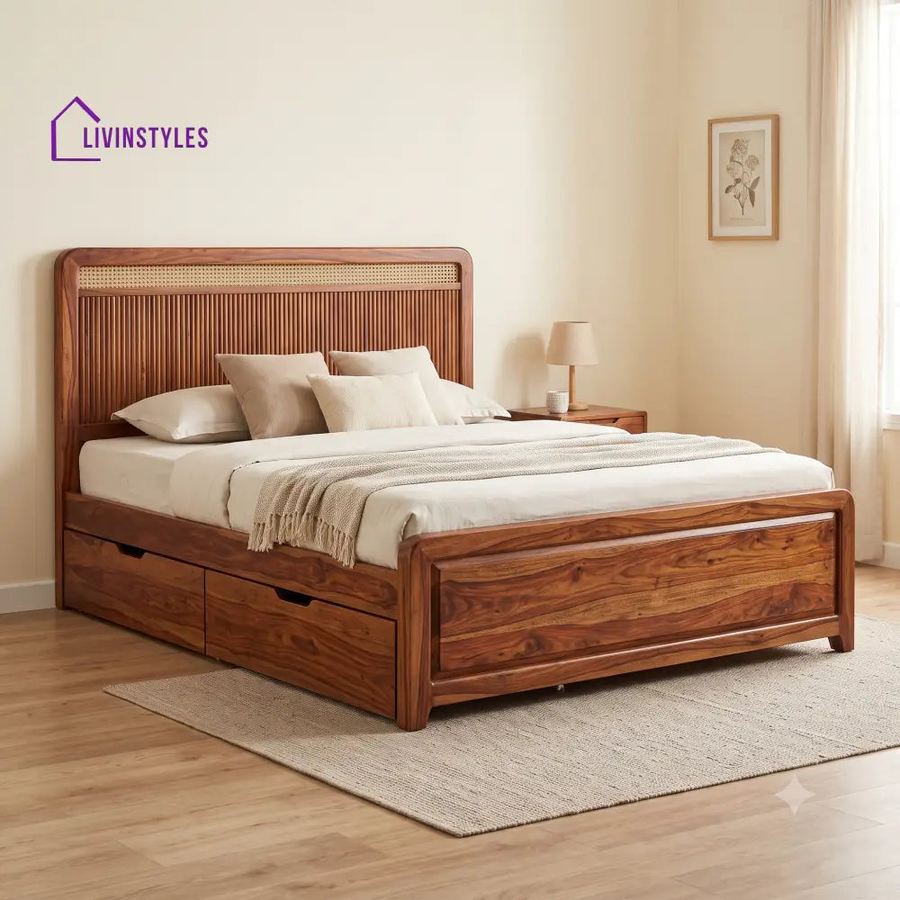 Remy Premium Wooden Bed with Drawer Storage | King Size Bed & Queen Size Bed Online