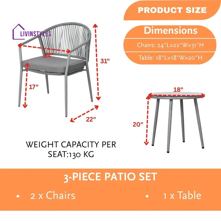 Renata 3 Piece Garden Outdoor Rope Patio Set - Patio Set
