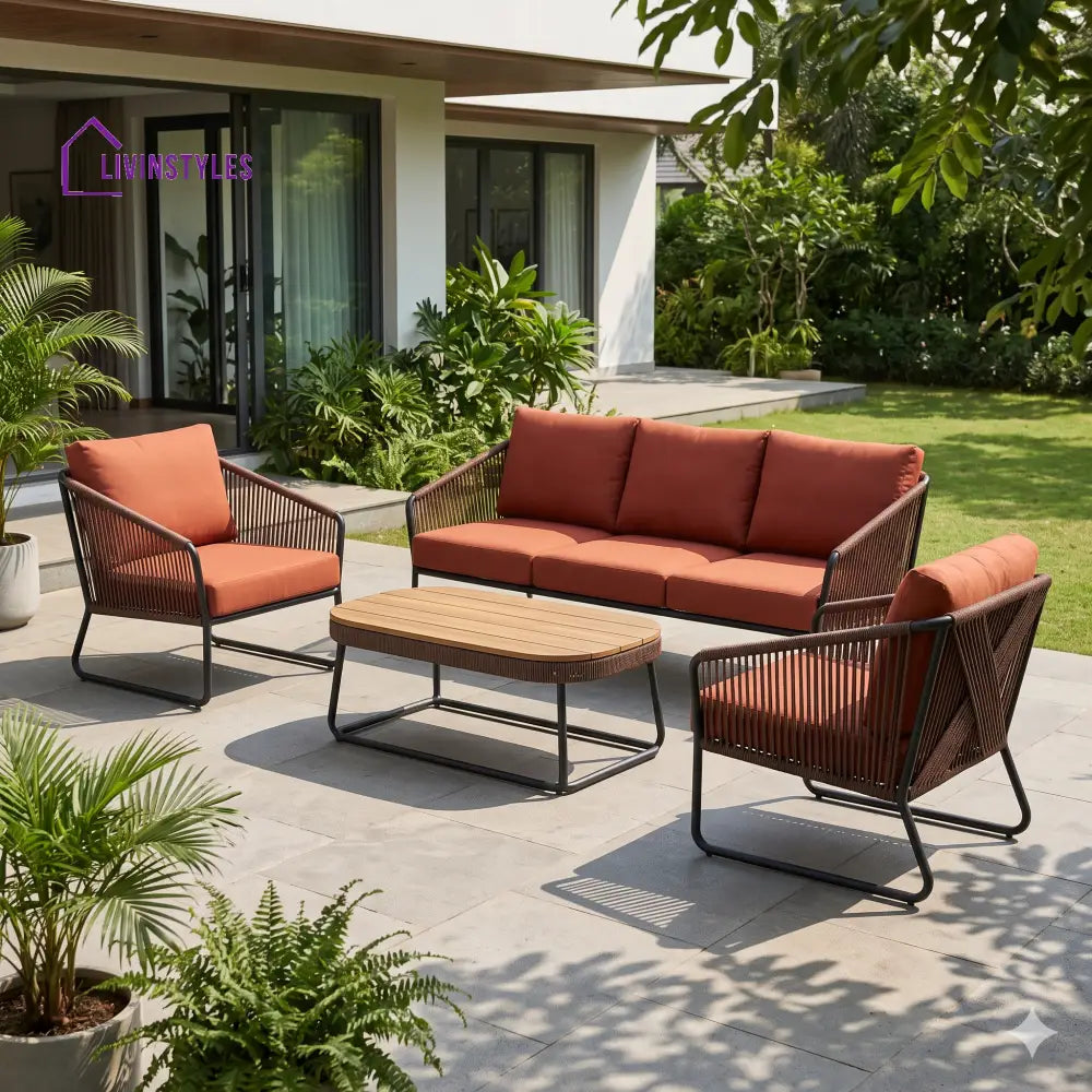 Renata Premium MS Frame with Powder Coated Outdoor Sofa Set with Weather Proof Fabric