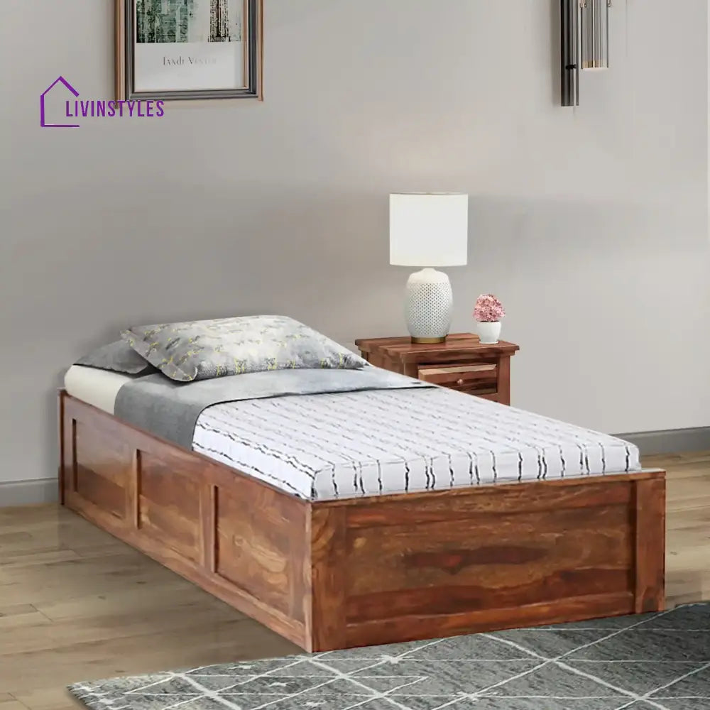 Divyam Sheesham Wood Single Storage Beds Natural Bedroom Furniture Sets