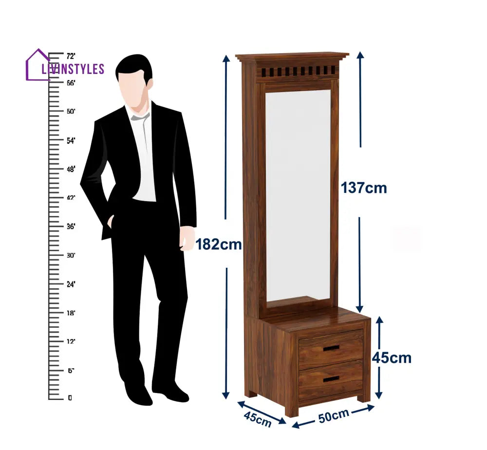 Renata Solid Sheesham Wood Dressing Table with Door and Drawer Dresser