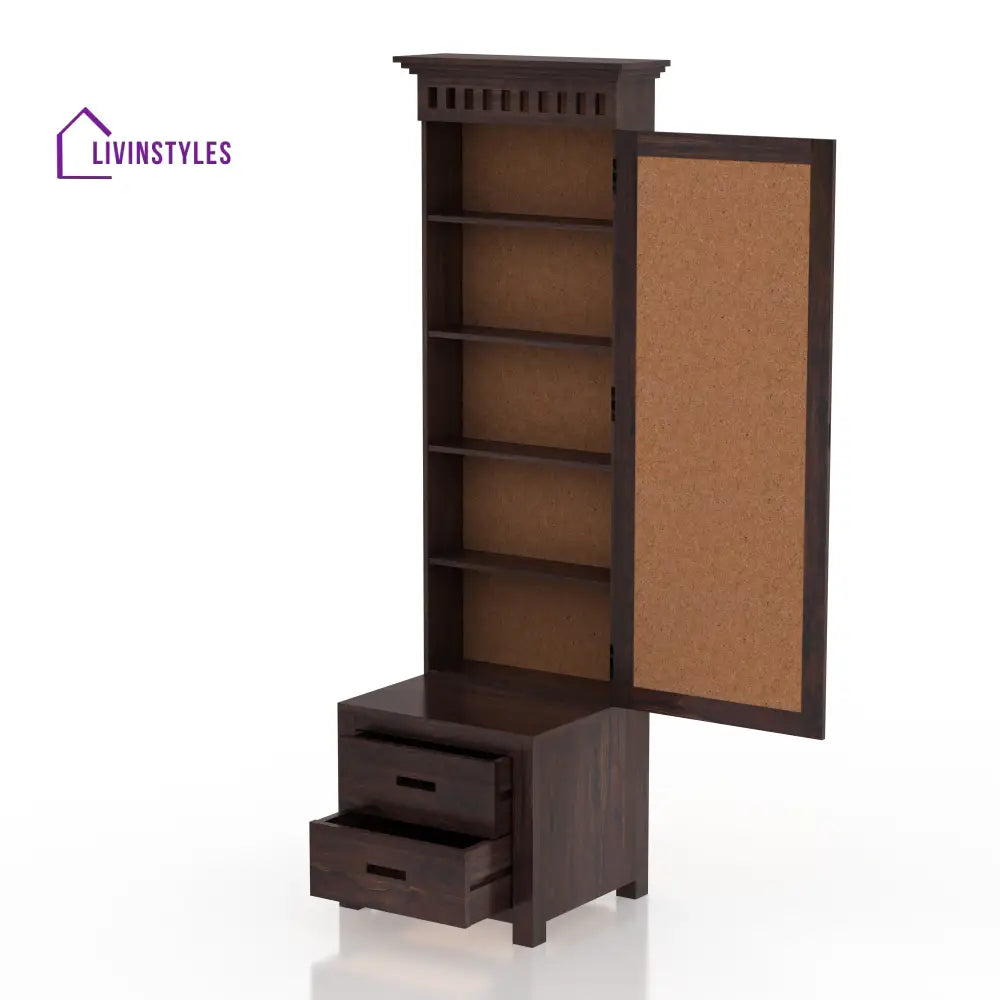 Renata Solid Sheesham Wood Dressing Table with Door and Drawer Walnut Dresser