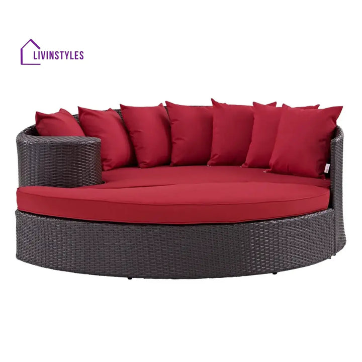 Renate Outdoor Rattan Wicker Daybed (Dark Brown & Red) - Daybed