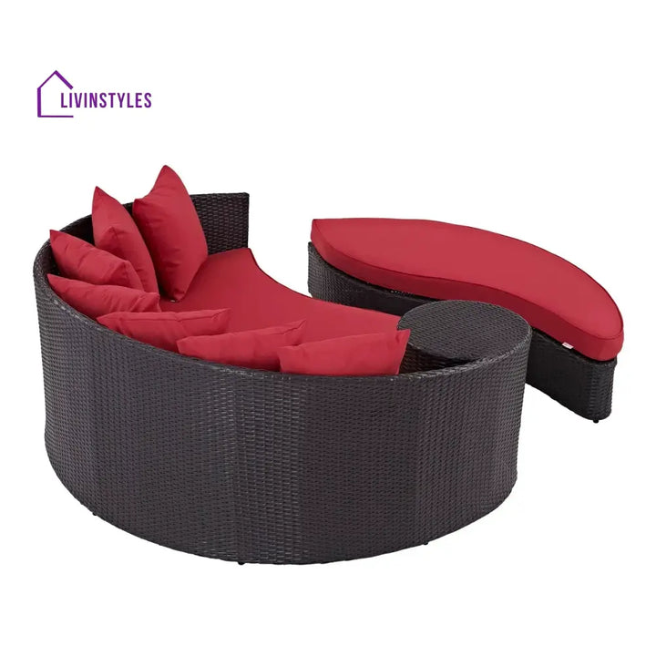 Renate Outdoor Rattan Wicker Daybed (Dark Brown & Red) - Daybed