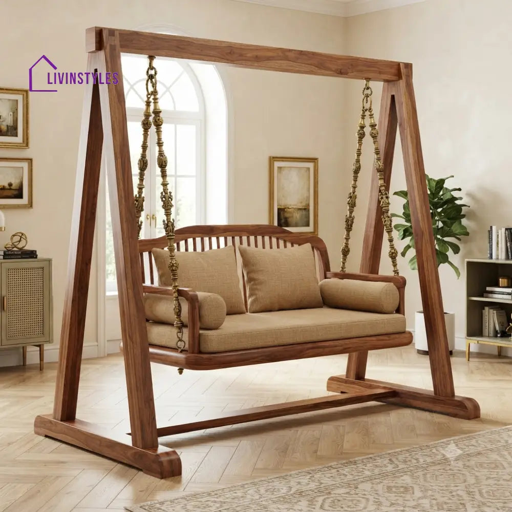 René 2 Seater Wooden Swing for Home | Wooden Jhula for home