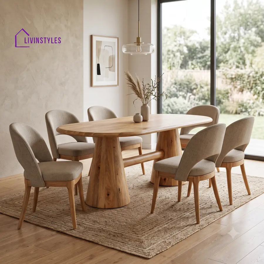 Rene Premium Mango Wood 6 Seater Dining Table Set | Natural Finish