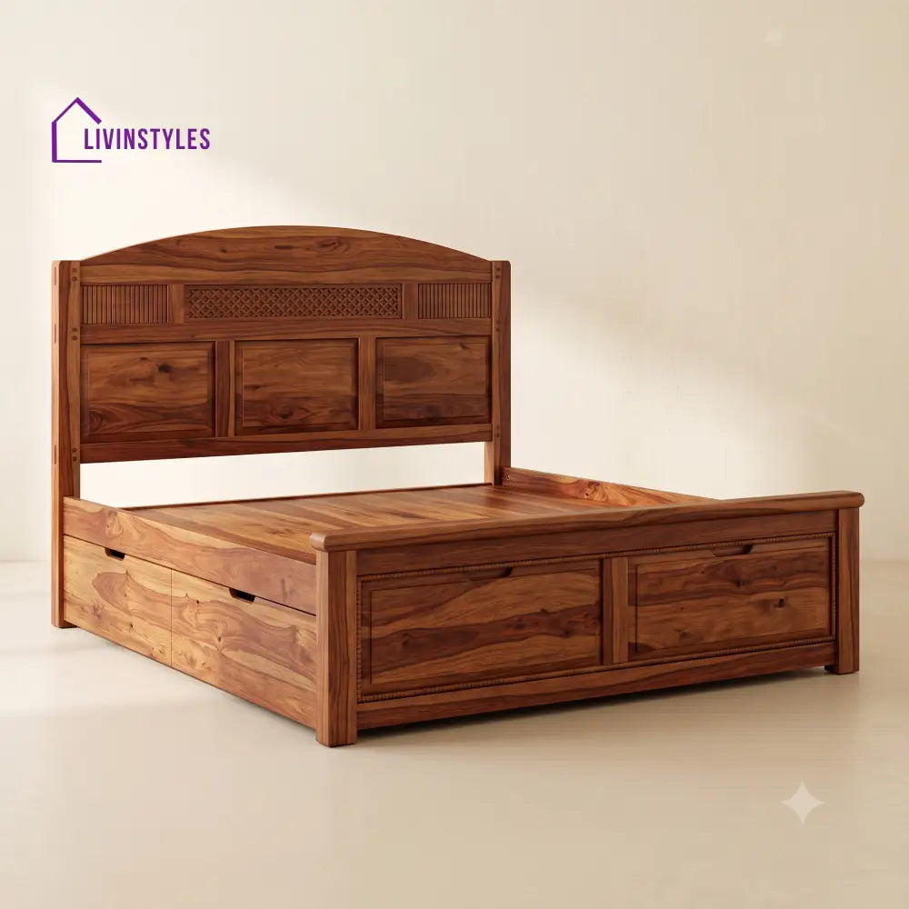Renu Sheesham Wood Bed With Box Storage | Wooden Bed