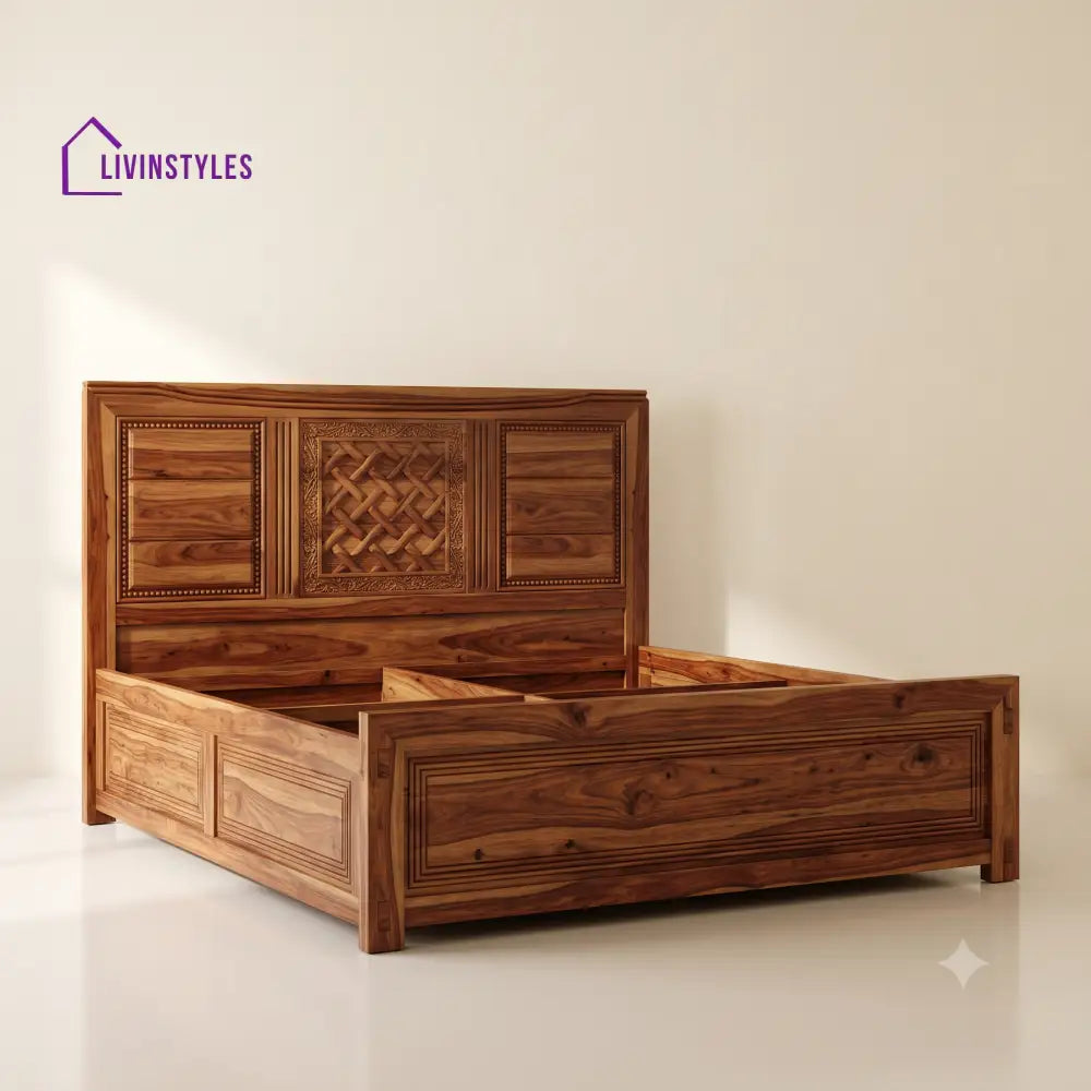 Reshma Sheesham Wood Bed With Box Storage | Wooden Bed