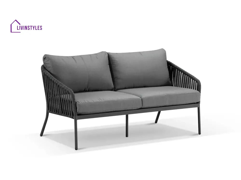 Restiva Outdoor Garden Balcony Sofa Set 2 Seater 2 Single Seater 1 Center Table Set Braid & Rope (Dark Grey) - Sofa Sets