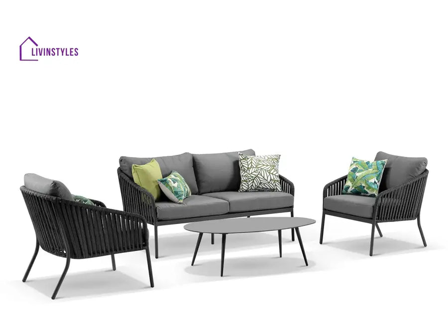 Restiva Outdoor Garden Balcony Sofa Set 2 Seater 2 Single Seater 1 Center Table Set Braid & Rope (Dark Grey) - Sofa Sets