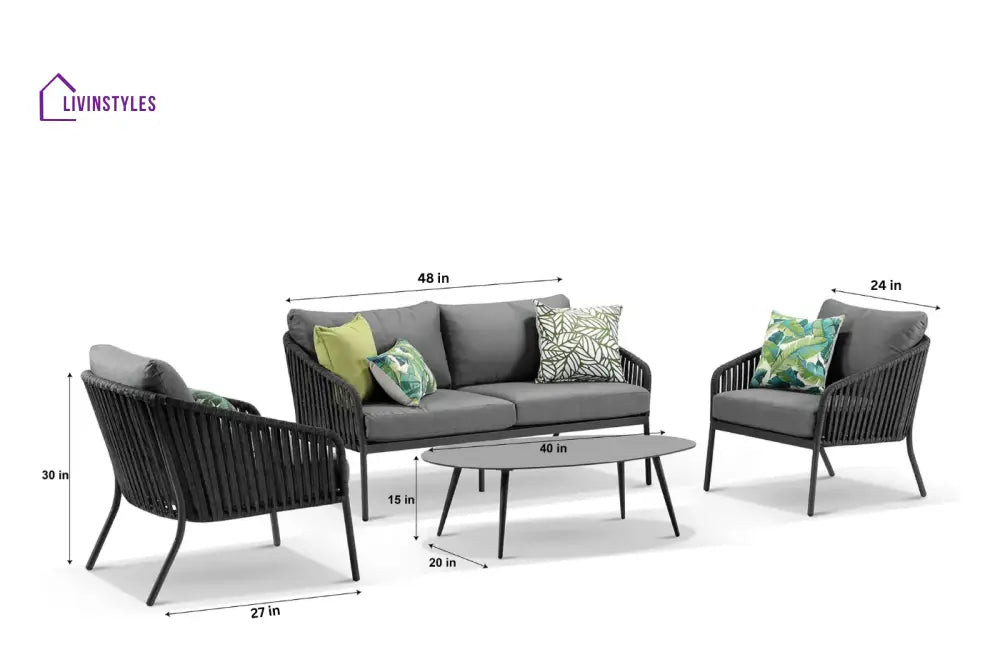 Restiva Outdoor Garden Balcony Sofa Set 2 Seater 2 Single Seater 1 Center Table Set Braid & Rope (Dark Grey) - Sofa Sets