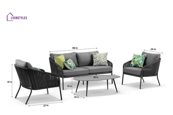 Restiva Outdoor Garden Balcony Sofa Set 2 Seater 2 Single Seater 1 Center Table Set Braid & Rope (Dark Grey) - Sofa Sets